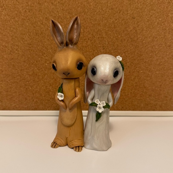 Bunny Rabbit Wedding Cake Topper Handmade Clay Keepsake Figurine Sculpture - Picture 2 of 2